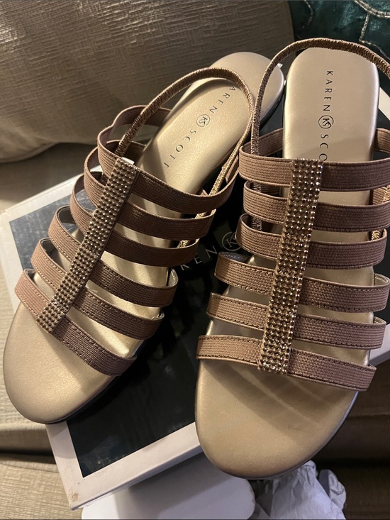 Karen Scott Shoes - Karen Scott Mocha Estevee Strappy Rhinestone Slide Mules NIB